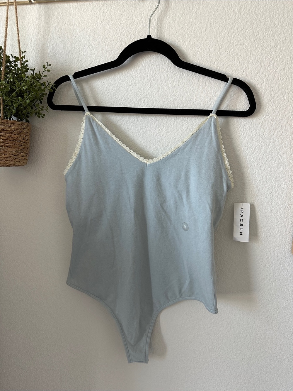 PacSun Pale Blue Lace-Trim Camisole Bodysuit